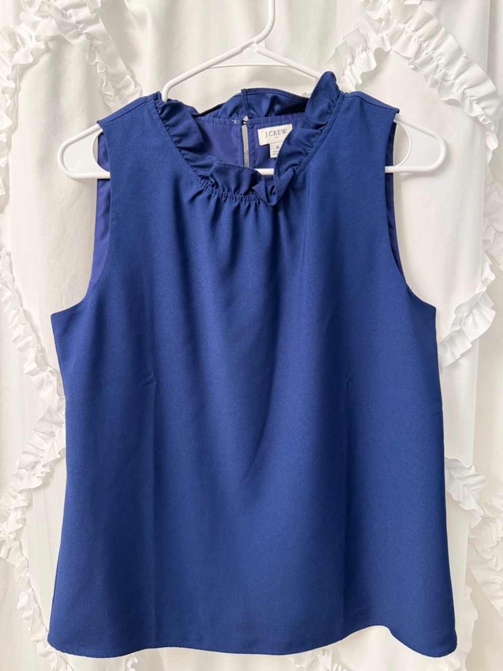 J. Crew Sleeveless Ruffle-Neck Camisole in Deep Blue